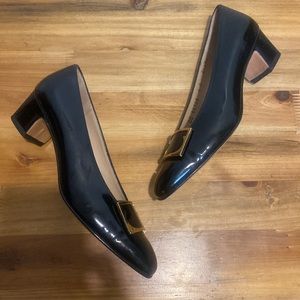 Salvatore Ferragamo Dialogo Black Patent Buckle Pumps/Heels